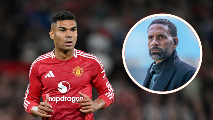 Casemiro playing for Man Utd. Inset, Rio Ferdinand headshot