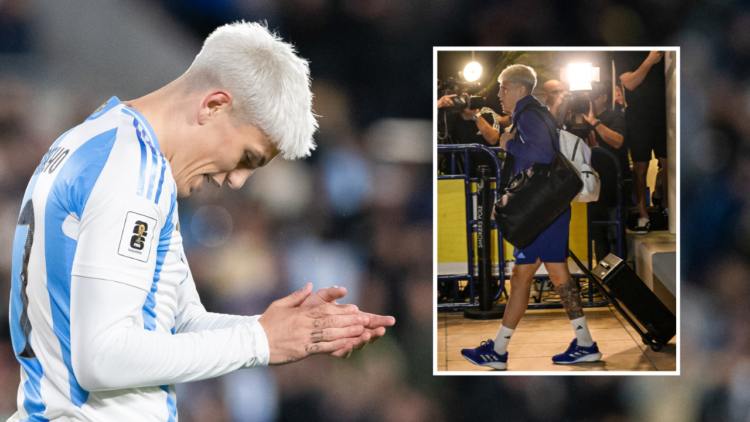 BUENOS AIRES, ARGENTINA - 2024/09/05: Alejandro Garnacho of Argentina gestures during the FIFA World Cup 2026 Qualifier match between Argentina and...