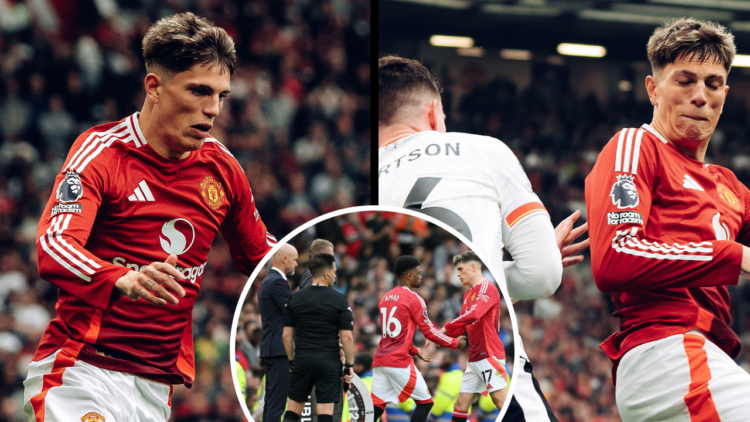 MANCHESTER, ENGLAND - SEPTEMBER 01: Alejandro Garnacho of Manchester United in action during the Premier League match between Manchester United FC ...