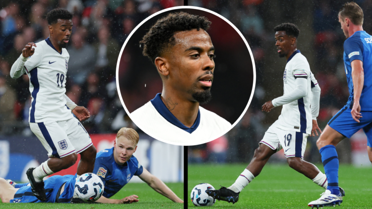 LONDON, ENGLAND - SEPTEMBER 10: Angel Gomes of England and Matti Peltola of Finland battle for possession during the UEFA Nations League 2024/25 Le...