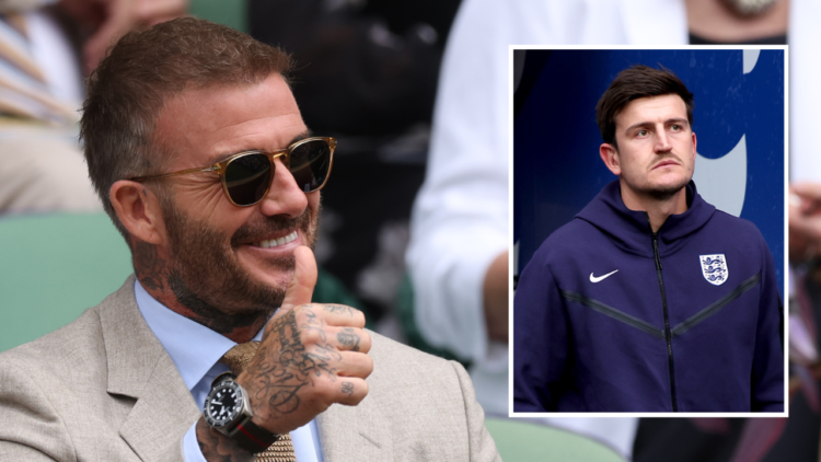 LONDON, ENGLAND - JULY 01: David Beckham is seen as he gives a thumbs up in the Royal Box ahead of the Gentlemen's Singles first round match betwee...