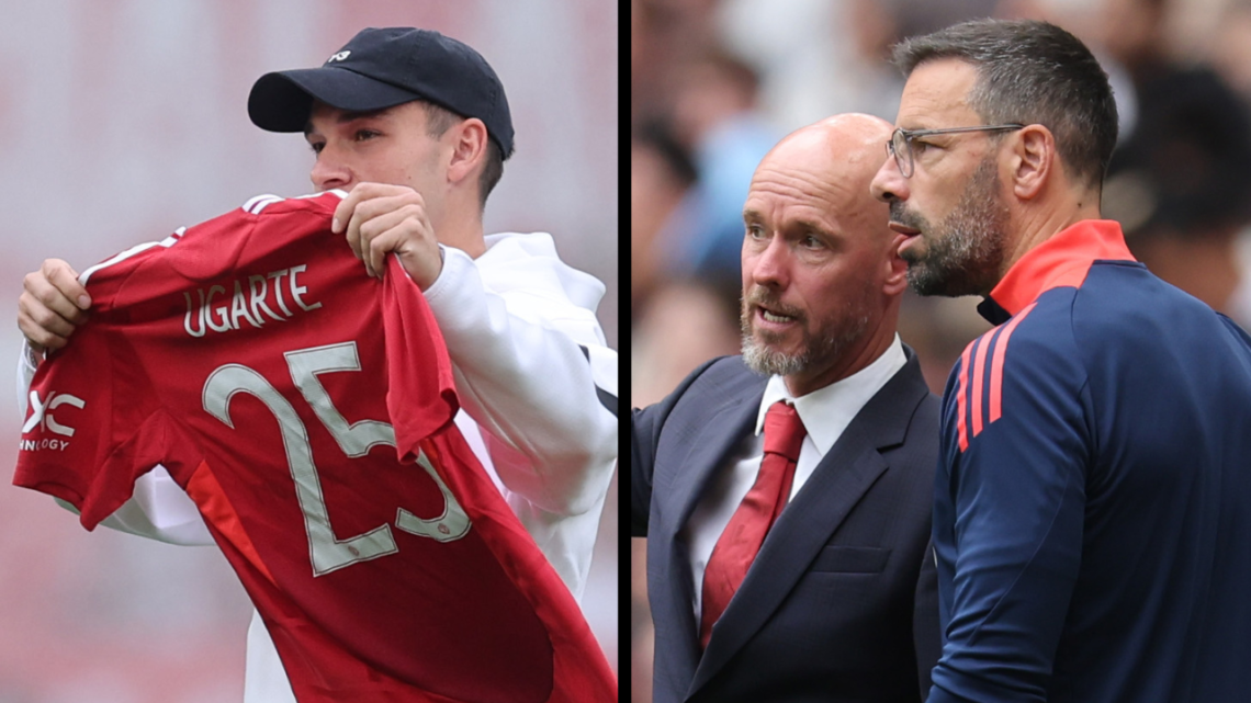 xLONDON, ENGLAND - AUGUST 10: Erik ten Hag Manager / Head Coach of Manchester United with assistant manager Ruud van Nistelrooy during the 2024 FA ...