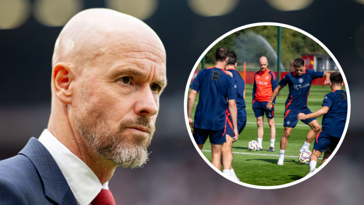 MANCHESTER, ENGLAND - SEPTEMBER 01: Erik ten Hag, Manager of Manchester United enters the pitch prior to the Premier League match between Mancheste...
