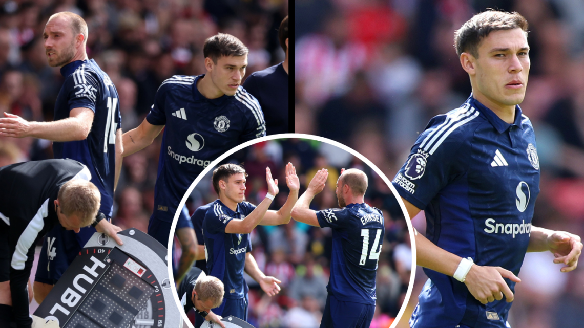 SOUTHAMPTON, ENGLAND - SEPTEMBER 14: Manuel Ugarte of Manchester United comes on as substitute during the Premier League match between Southampton ...