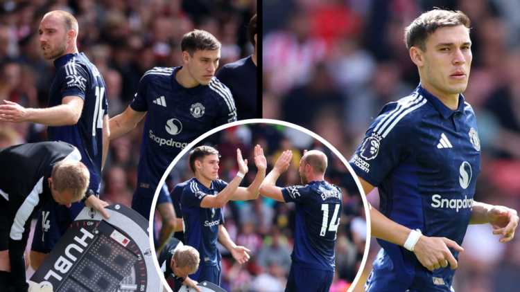 SOUTHAMPTON, ENGLAND - SEPTEMBER 14: Manuel Ugarte of Manchester United comes on as substitute during the Premier League match between Southampton ...