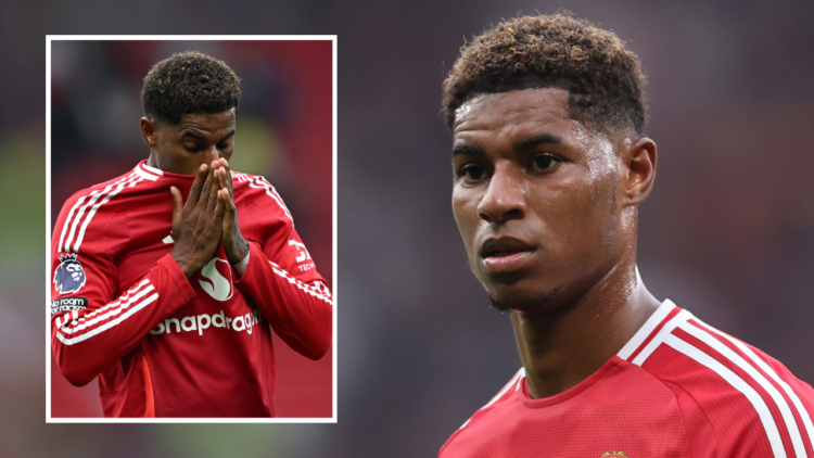 MANCHESTER, ENGLAND - SEPTEMBER 01: Marcus Rashford of Manchester United during the Premier League match between Manchester United FC and Liverpool...