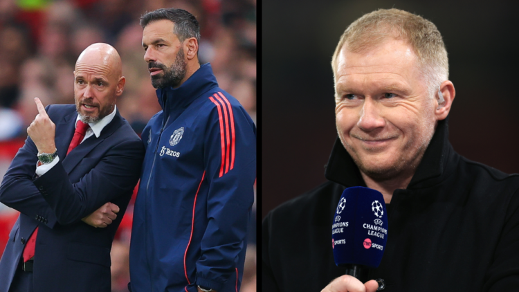 MANCHESTER, ENGLAND - DECEMBER 12: TV pundit Paul Scholes during the UEFA Champions League match between Manchester United and FC Bayern München at...