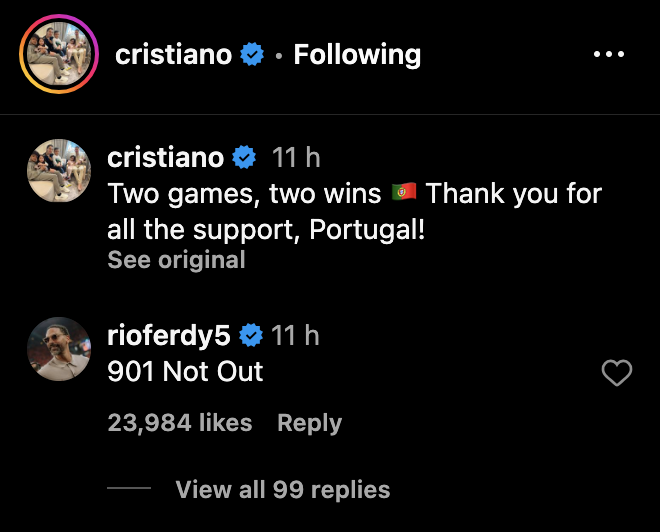 Rio Ferdinand sends message to former Manchester United teammate Cristiano Ronaldo. Credit: Instagram