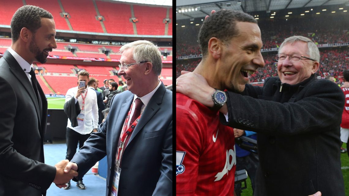 LONDON, ENGLAND - MAY 21: Sir Alex Ferguson (R) and Rio Ferdinand (L) shake hands prior to The Emirates FA Cup Final match between Manchester Unite...