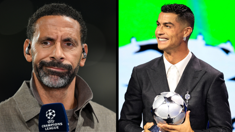TOPSHOT - Portugal's national team player and Saudi Al-Nassr's forward Cristiano Ronaldo holds his All-Time Goalscorer Award in the UEFA Champions ...