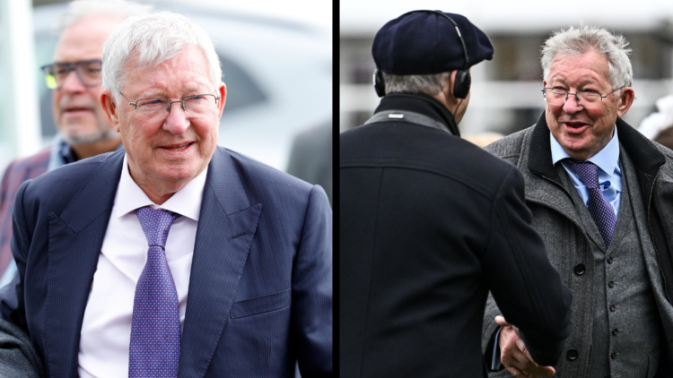 Gloucestershire , United Kingdom - 14 March 2024; Owner Sir Alex Ferguson is congratulated after sending out Monmiral to win the Pertemps Handicap ...