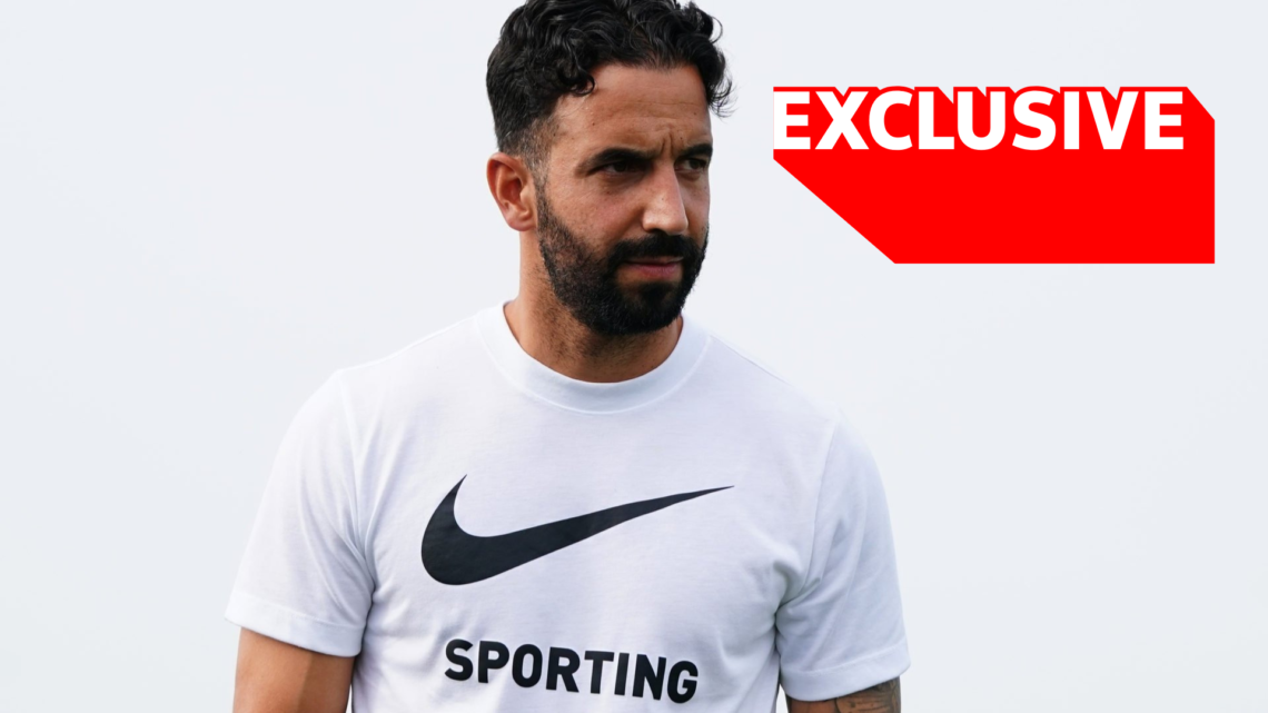 Ruben Amorim wearing white Nike t-shirt with Sporting top. Exclusive tag