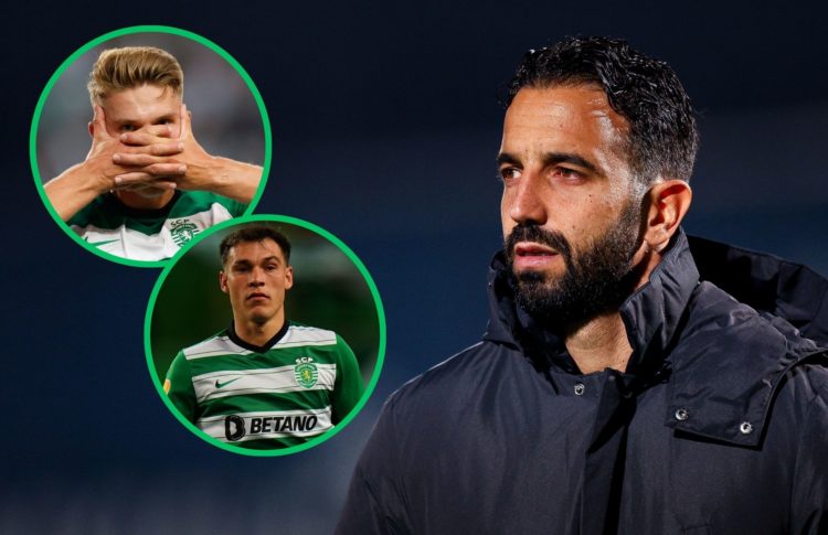 Collage of Ruben Amorim, Viktor Gyokeres and Manuel Ugarte.