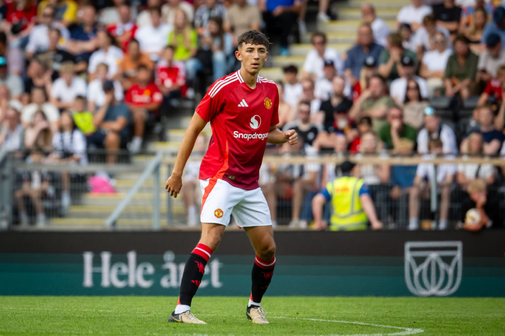 Sonny Aljofree in action for Manchester United against Rosenborg.