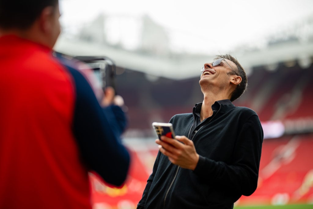 Dimitar Berbatov of Manchester United Legends arrives prior to the Legends match between Manchester United Legends and Celtic Legends at Old Traffo...