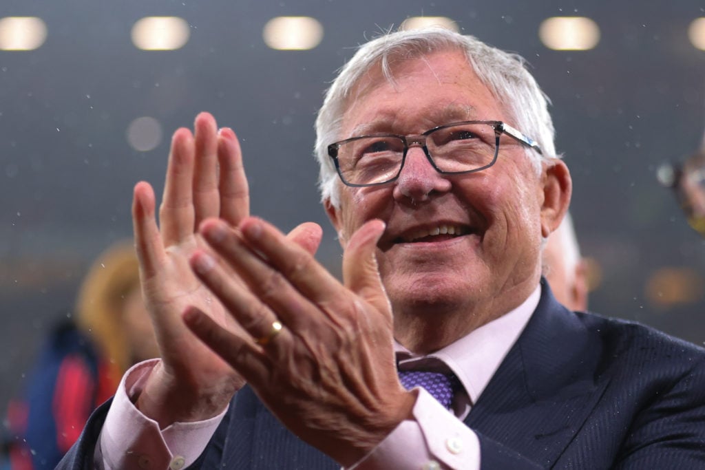 Former Manchester United manager Sir Alex Ferguson during the UEFA Europa League 2024/25 League Phase MD1 match between Manchester United and FC Tw...