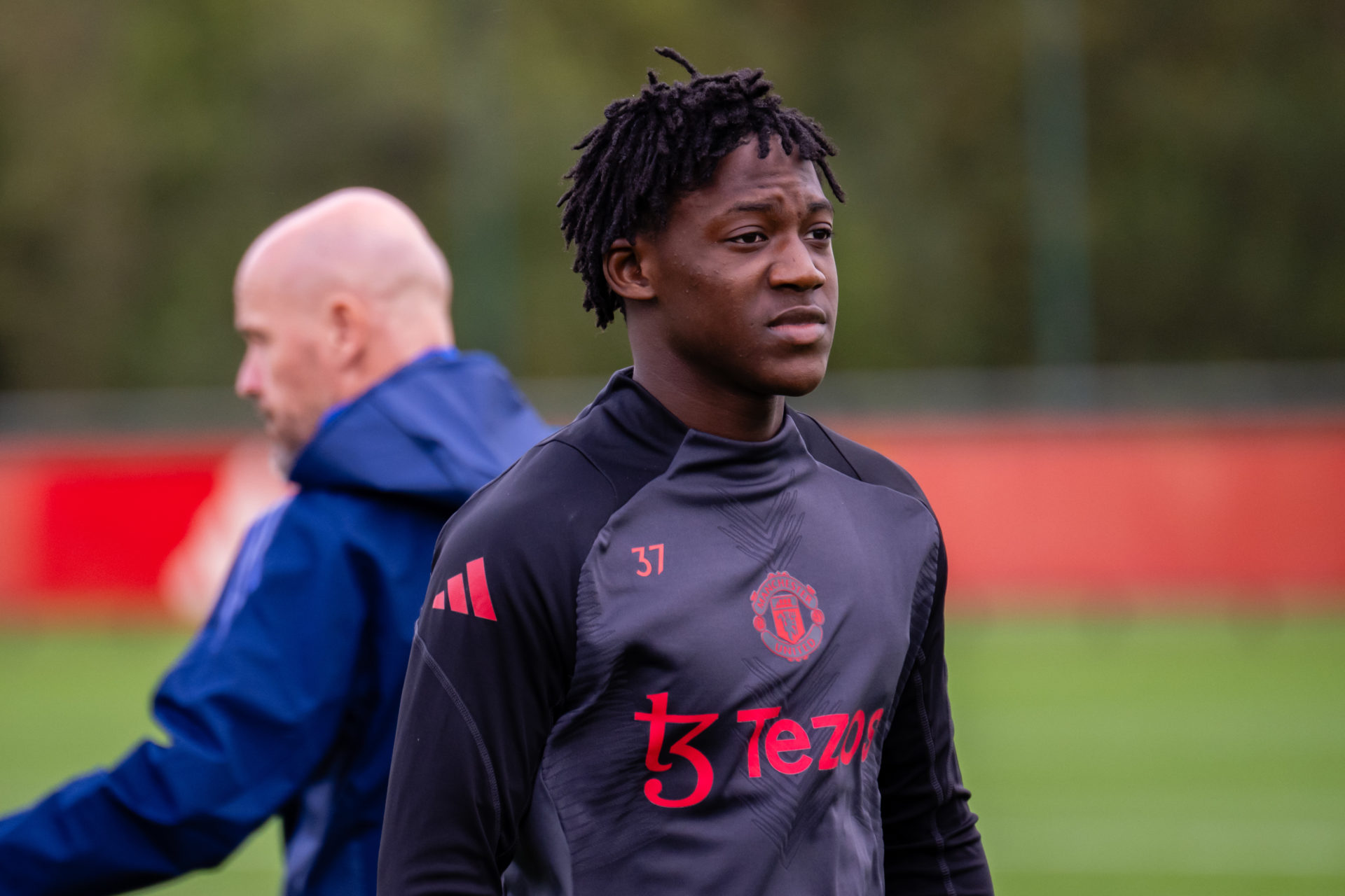 Kobbie Mainoo now pictured in Man Utd training ahead of Europa League ...