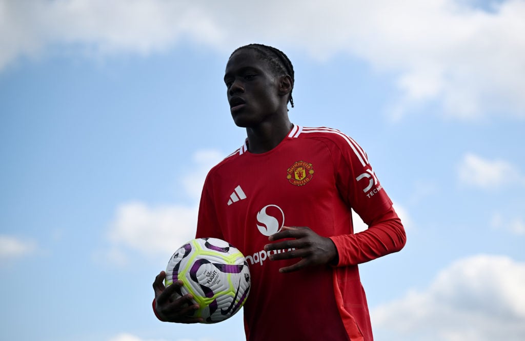 Manchester United's Bendito Mantato during the U18 Premier League Cup match between Tottenham Hotspur and Manchester United at Tottenham Hotspur Stadium...