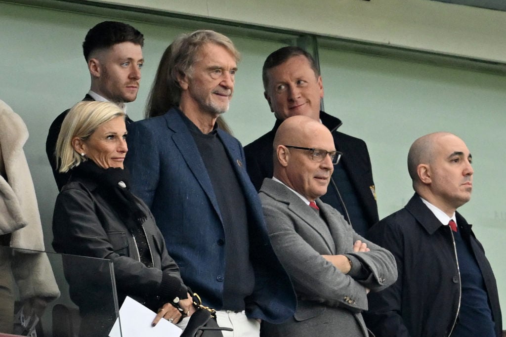 Sir Jim Ratcliffe, owner of Manchester United, looks on before the Premier League game between Aston Villa FC and Manchester United FC at Villa P...