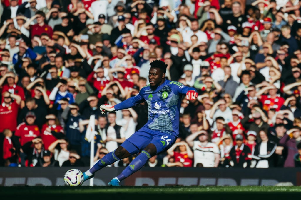 Manchester United's Andre Onana in action during the Premier League match between Manchester United FC and Brentford FC at Old Trafford on October...