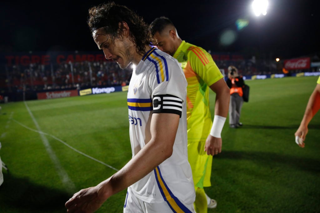 Edinson Cavani of Boca Juniors leaves the field at the end of a Liga Profesional 2024 match between Tigre and Boca Juniors at Estadio Monumental de...