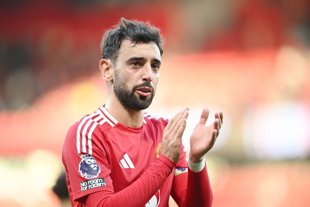 Bruno Fernandes of Manchester United looks on after the Premier League match between Manchester United FC and Brentford FC at Old Trafford on Octob...