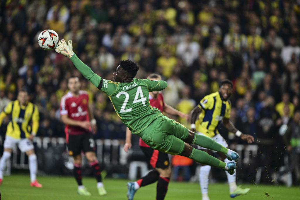 Andre Onana (24) of Manchester United in action during the UEFA Europa League week 3 football match between Fenerbahce and Manchester United at Ulk...