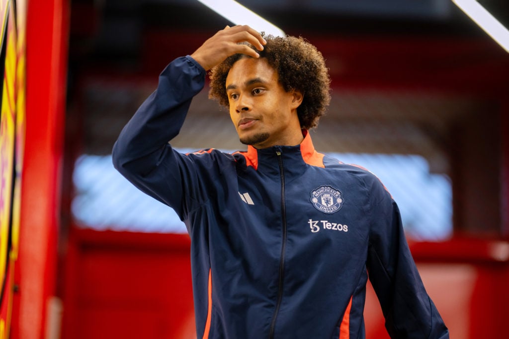 Joshua Zirkzee of Manchester United arrives at the stadium prior to the Carabao Cup Fourth Round match between Manchester United and Leicester City...