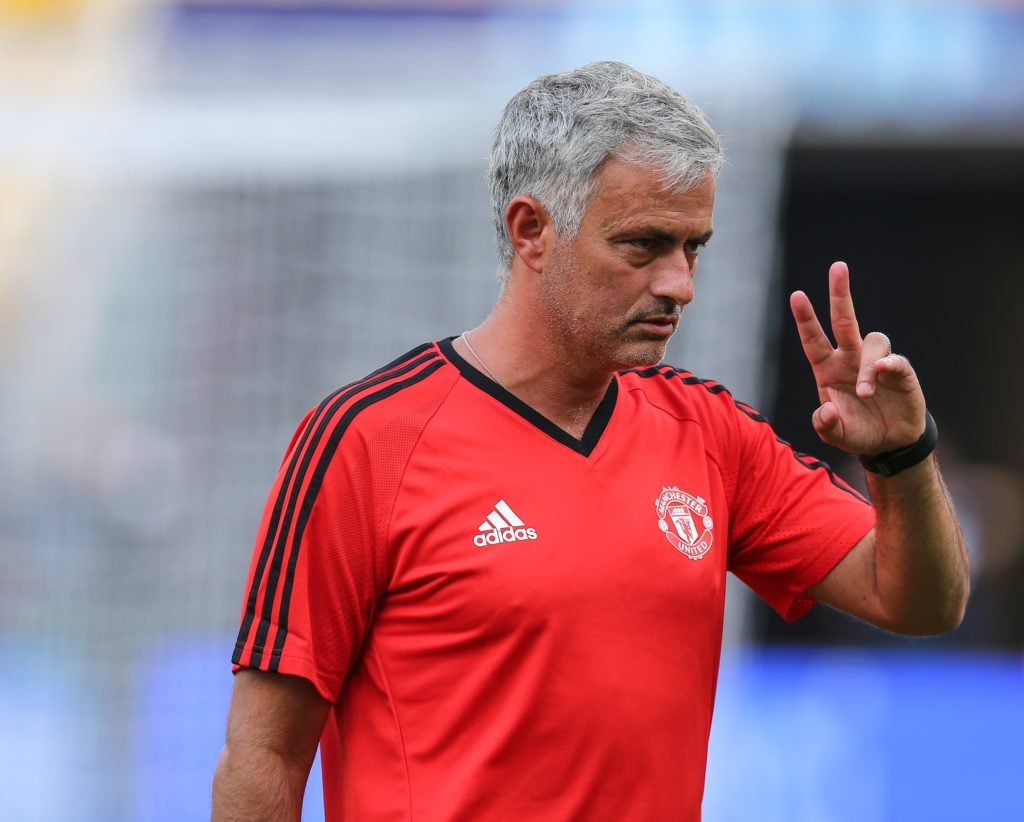 Jose Mourinho warming up Manchester United players