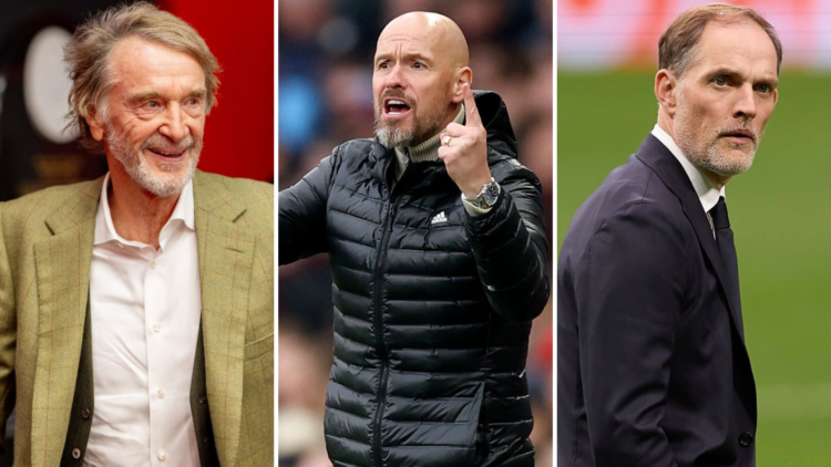 Triple split image Sir Jim Ratcliffe/Erik ten Hag/Thomas Tuchel