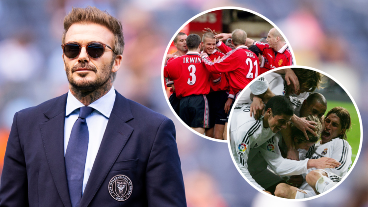 NEW YORK, NEW YORK - SEPTEMBER 21: David Beckham president and co-owner of Inter Miami CF on the pitch before the Major League Soccer match between...