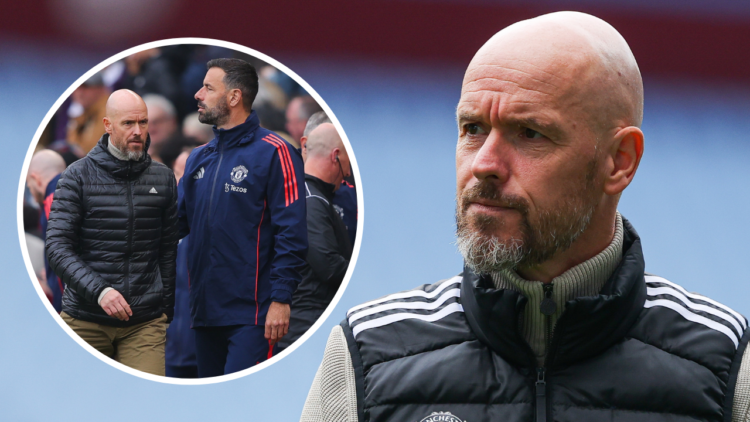 BIRMINGHAM, ENGLAND - OCTOBER 06: Erik ten Hag, manager of Manchester United, looks on during the Premier League match between Aston Villa FC and M...