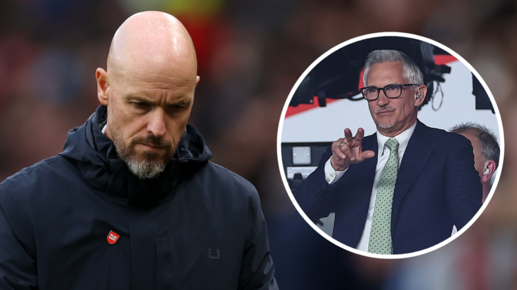 MANCHESTER, ENGLAND - SEPTEMBER 29: Erik ten Hag, Manager of Manchester United, reacts during the Premier League match between Manchester United FC...