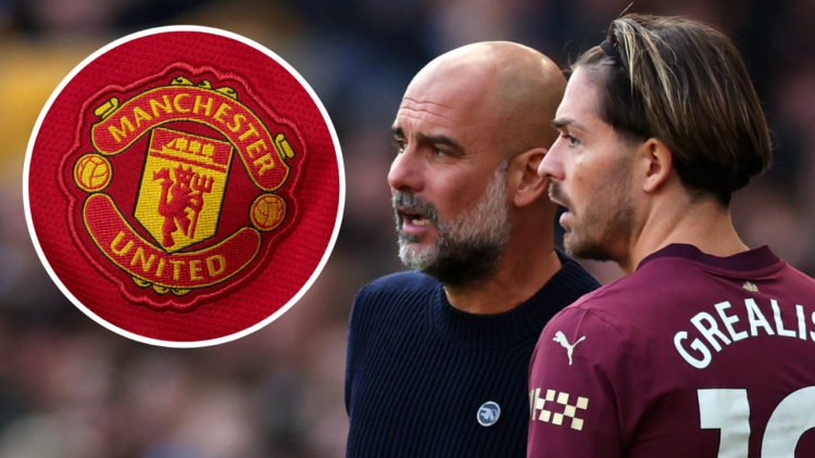 WOLVERHAMPTON, ENGLAND - OCTOBER 20: Pep Guardiola manager of Manchester City with Jack Grealish during the Premier League match between Wolverhamp...
