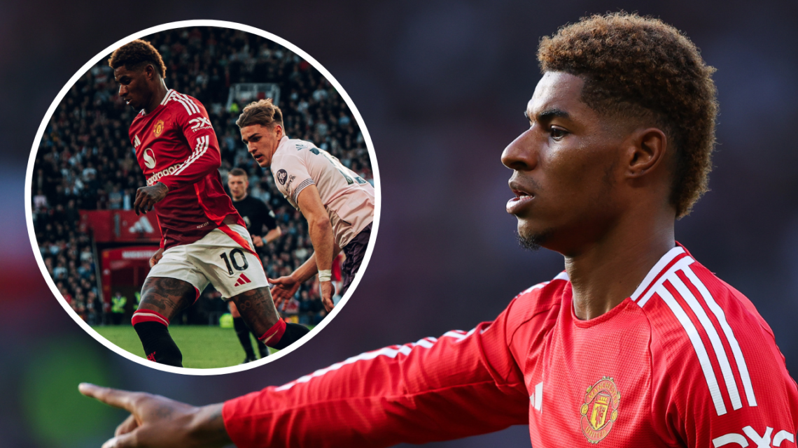 MANCHESTER, ENGLAND - OCTOBER 19: Marcus Rashford of Manchester United during the Premier League match between Manchester United FC and Brentford F...