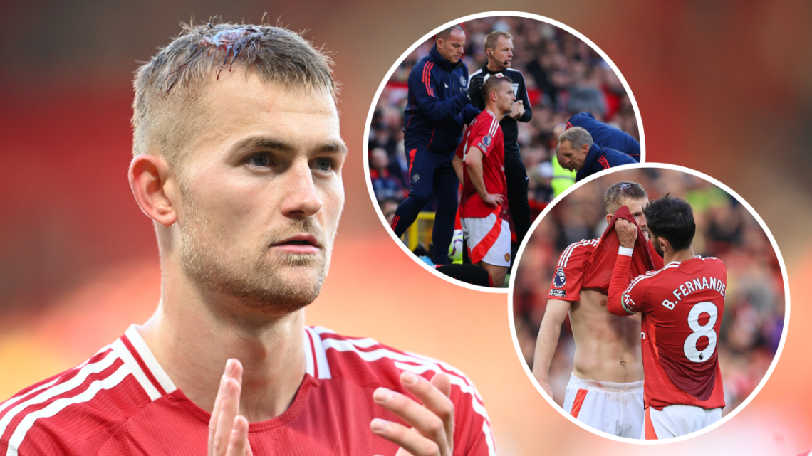 MANCHESTER, ENGLAND - OCTOBER 19: Matthijs de Ligt of Manchester United looks on after the Premier League match between Manchester United FC and Br...