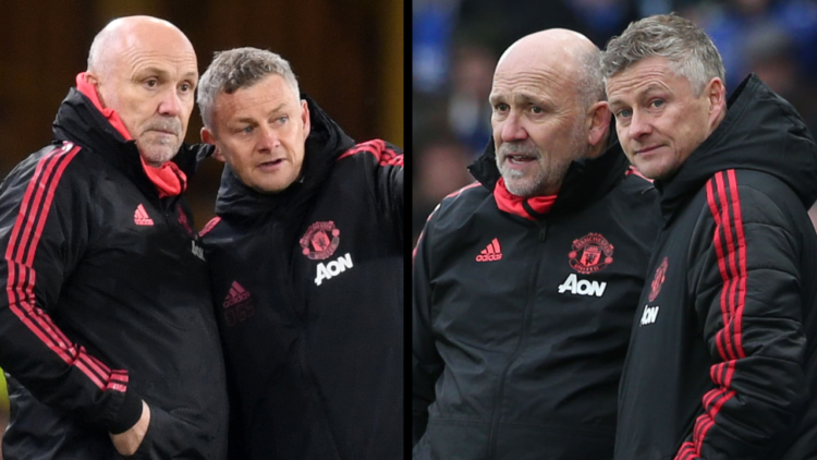 LEICESTER, ENGLAND - FEBRUARY 03: Caretaker Manager Ole Gunnar Solskjaer of Manchester United watches from the touchline during the Premier League ...