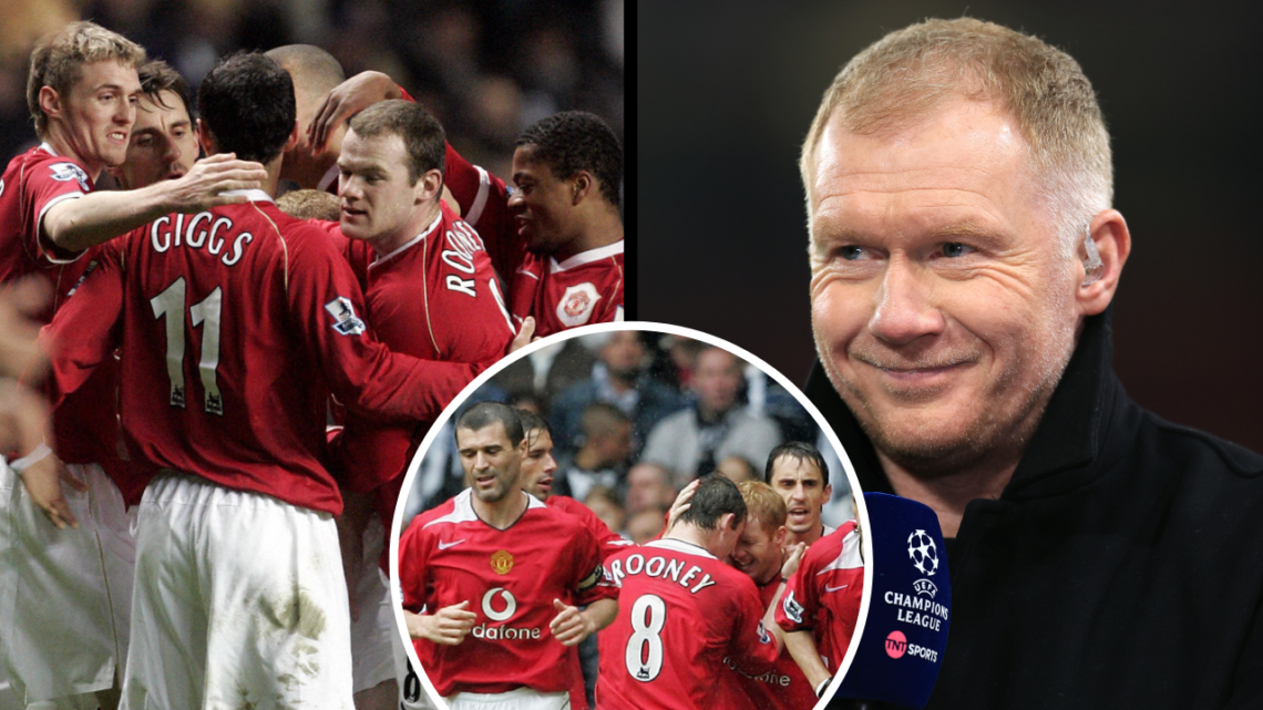 MANCHESTER, ENGLAND - DECEMBER 12: TV pundit Paul Scholes during the UEFA Champions League match between Manchester United and FC Bayern München at...