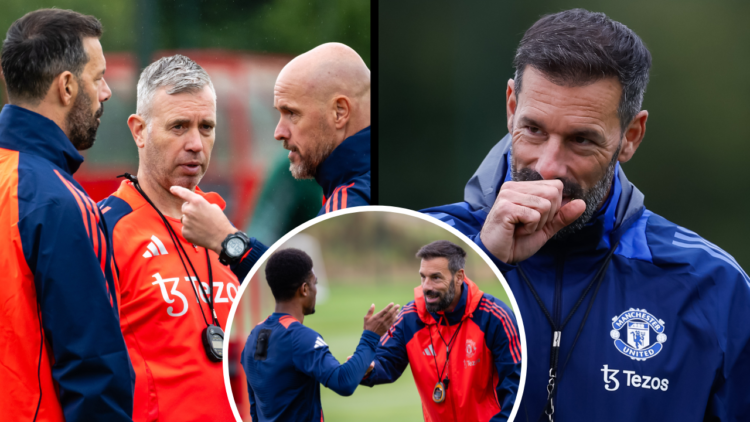 Manchester, England - September 24: Assistent coach Ruud van Nistelrooy of Manchester United looks on during the training session ahead of the UEFA...