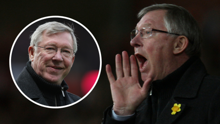 MANCHESTER, ENGLAND - MARCH 08: Manager Sir Alex Ferguson of Manchester United shouts instructions from the dugout during the UEFA Europa League Ro...