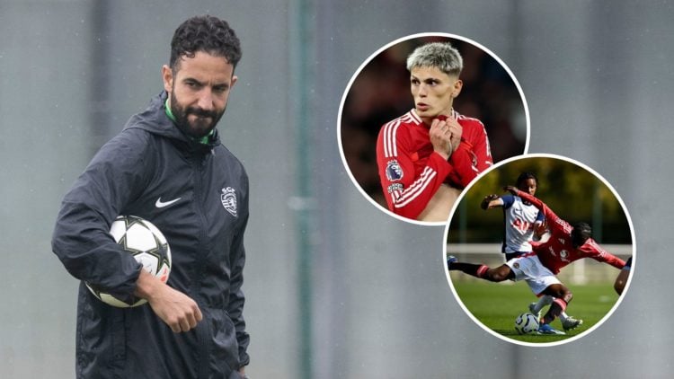 Sporting's coach Ruben Amorim attends a training session on the eve of their UEFA Champions League football match against Manchester City at the Cr...