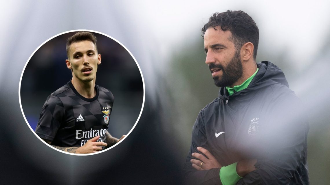 Sporting's coach Ruben Amorim attends a training session on the eve of their UEFA Champions League football match against Manchester City at the Cr...