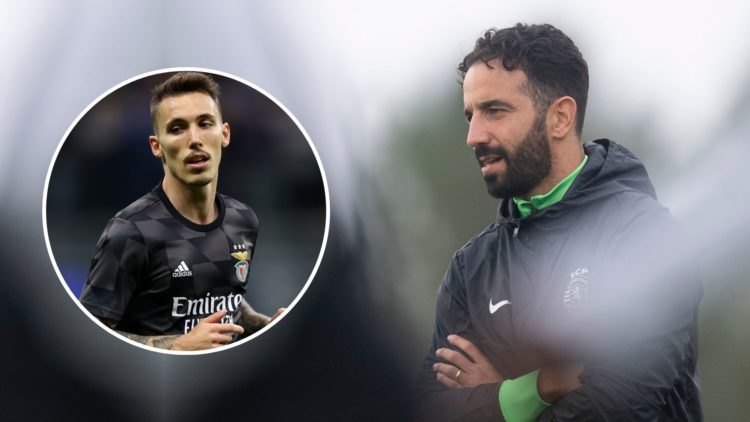 Sporting's coach Ruben Amorim attends a training session on the eve of their UEFA Champions League football match against Manchester City at the Cr...