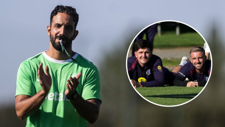 Sporting's coach Ruben Amorim takes part in a training session on the eve of their UEFA Champions League football match against LOSC Lille at Crist...