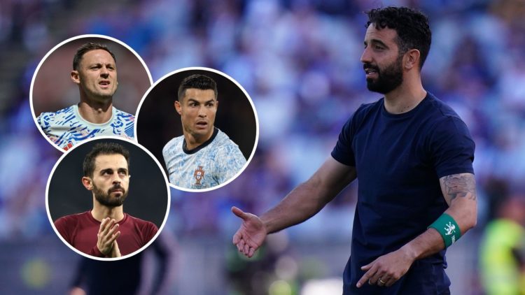 Head Coach Ruben Amorim of Sporting CP in action during the Final da Taca de Portugal match. Inset, Nemanja Matic, Cristiano Ronaldo, and Bernardo ...