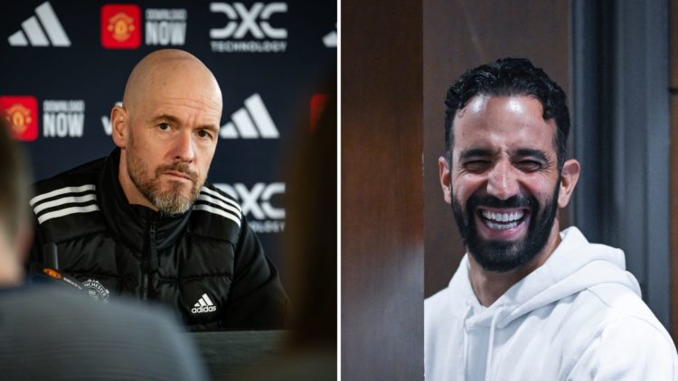 Erik ten Hag in a press conference and Ruben Amorim elated