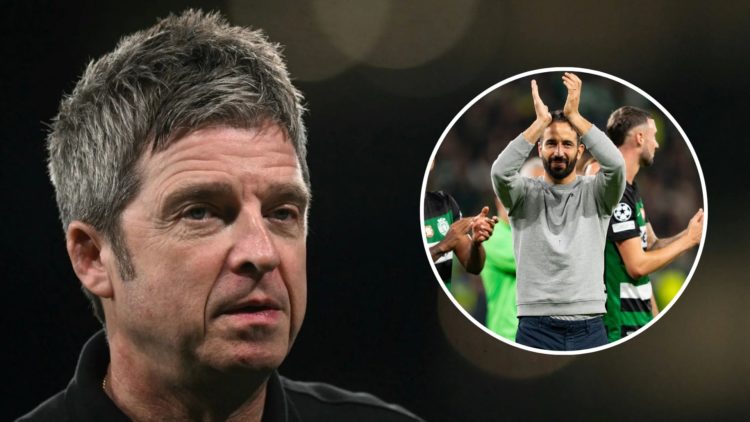 British musician Noel Gallagher of Oasis attends prior the UEFA Champions League. Inset, Ruben Amorim.