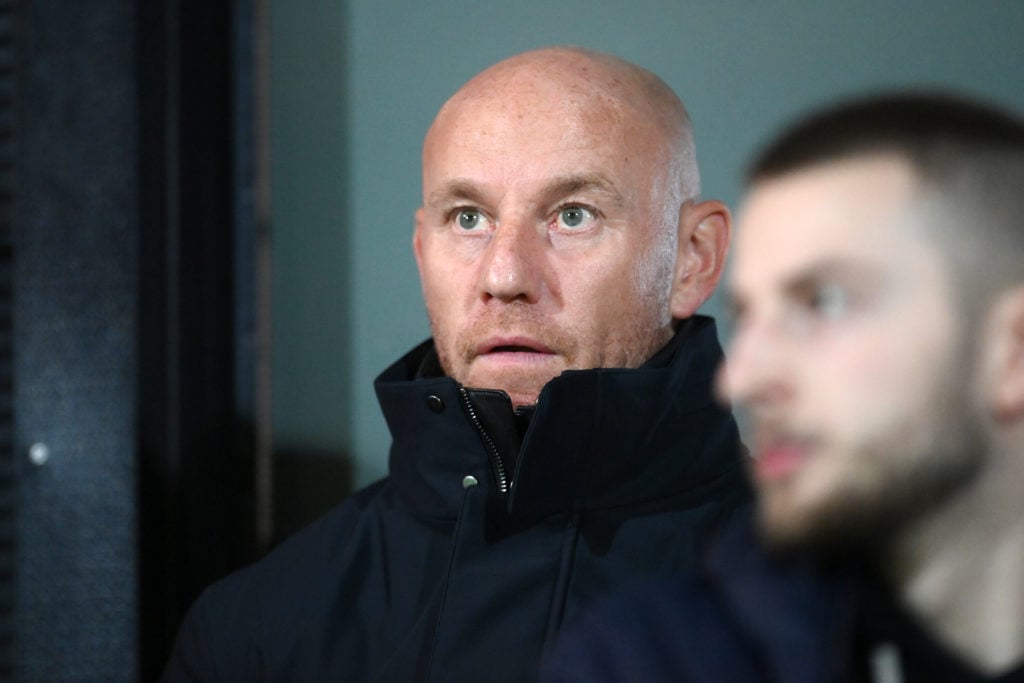 Nicky Butt, Co-Owner of Salford City, looks on during the Emirates FA Cup First Round Replay match between Salford City and Peterborough United at ...