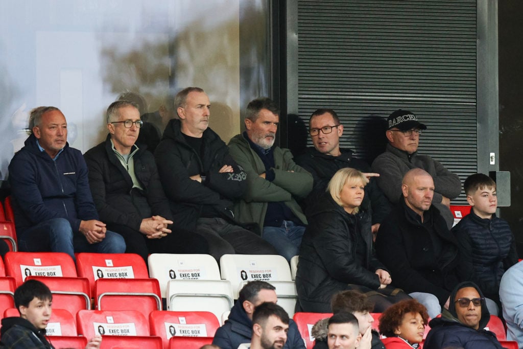 TV pundit and former Manchester United and Ireland midfielder Roy Keane attends the match during the Emirates FA Cup First Round match in...