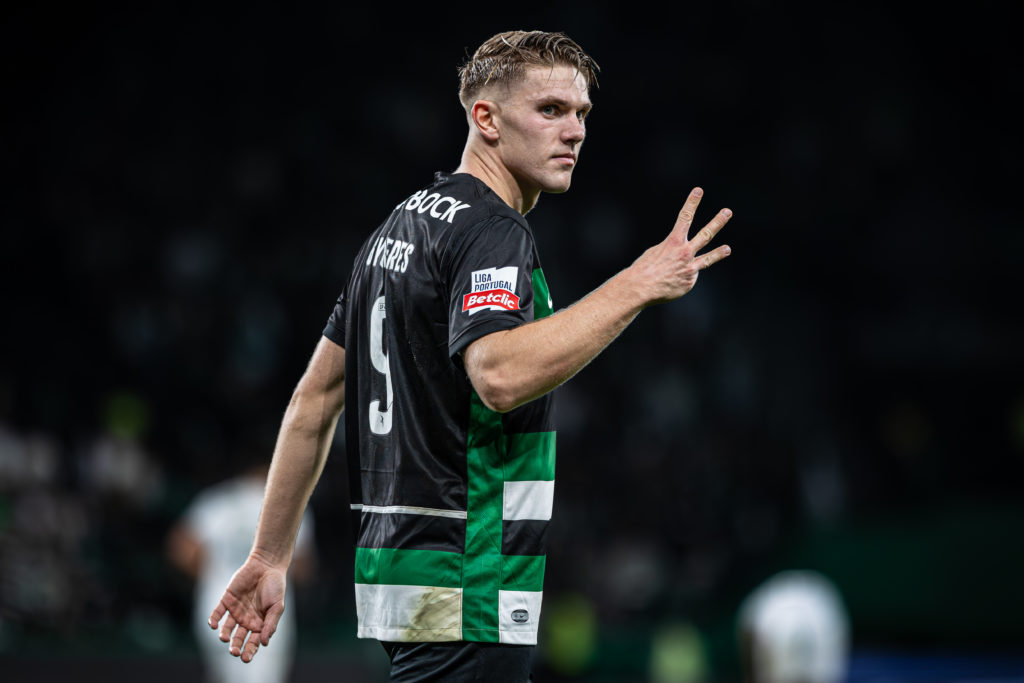 Viktor Gyokeres of Sporting CP celebrates after scoring a